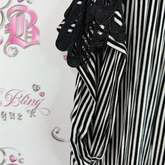CJ Banks mini dress or long top Black and White Striped stripes Lace Accents - Picture 4 of 13